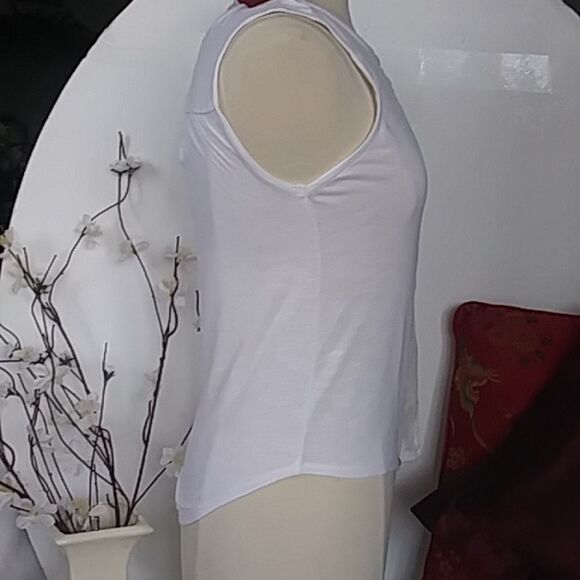 American Eagle Sequin Button Down Sleeveless Blouse w/ Sheer Ruching Siz… - Picture 6 of 9